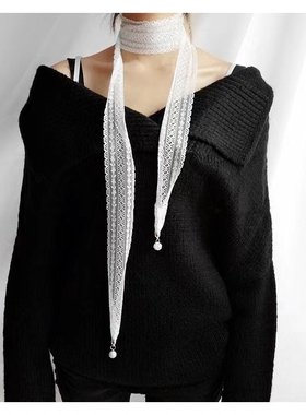 蕾丝镂空丝巾吊坠颈链毛衣链领巾甲状腺手术遮疤遮颈纹项链颈带女