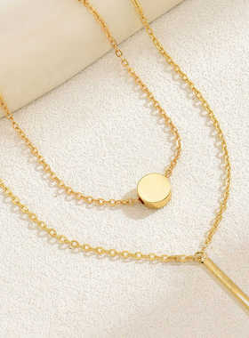 简约风格百搭通勤圆形OL双层吊坠