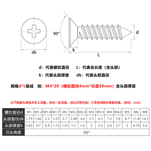 KA不锈钢304平头自攻螺丝 沉头自贡螺丝M3.5*8x10x12x14x25x30x45 - 图2