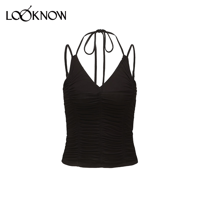 madeinnormal设计师品牌LOOKNOW春秋弹褶皱性感吊带 - 图3