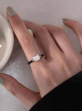 一念 925纯银猫咪串珠戒指男女小众设计感食指戒2025新款指环