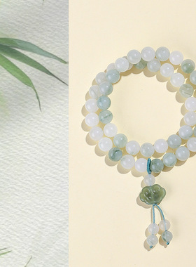 天然天山翠双圈串珠手链女文艺复古中国风天然和田玉手串首饰