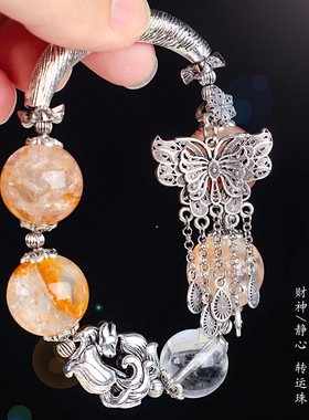 【凤凰于飞】天然黄胶花魔盒双尖国风复古水晶半镯手链女手串爆款