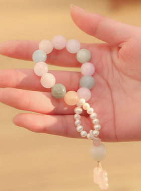 马卡龙巴度可爱风手捻古装配饰天然珍珠吊坠阿呆手持手串女