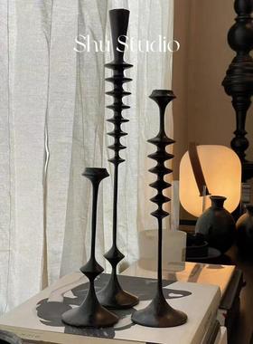 创意条纹烛台摆件家居客厅装饰品树脂工艺品办公室装饰酒柜高级感