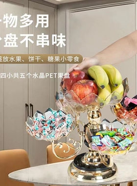 2026新款高档轻奢水晶可旋转多层果盘家用客厅水果盘零食干果糖果