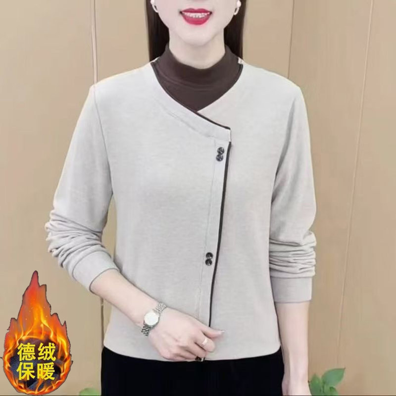 德绒内搭打底衫女秋冬季新款加绒加厚高档妈妈装显瘦保暖长袖上衣,淘宝优惠券,粉丝福利购,淘宝优惠卷