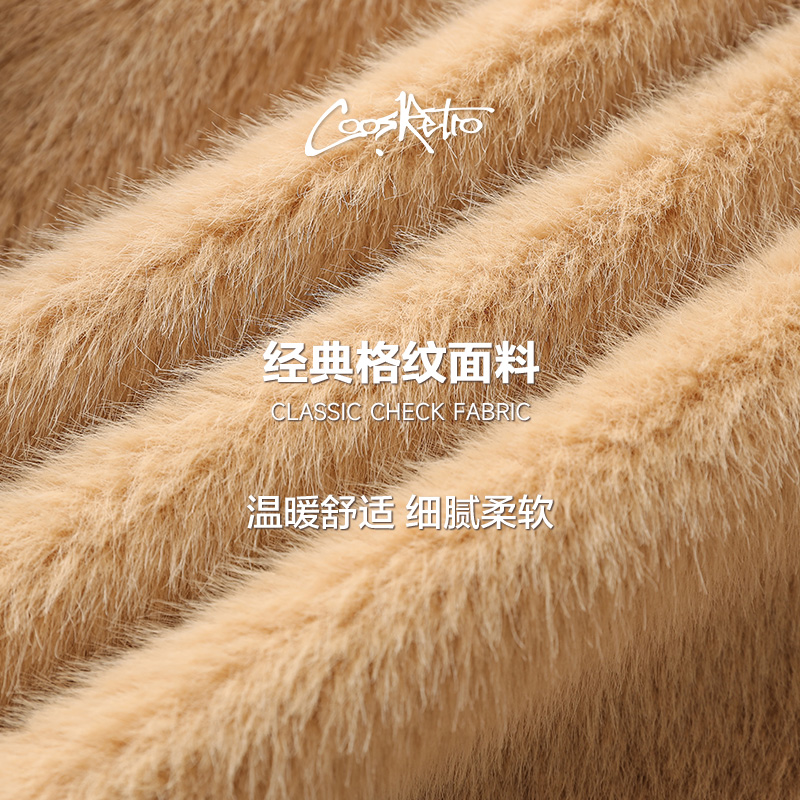 CoosRetro 美式复古潮流男士格纹连帽加绒夹克logo刺绣工装厚外套 - 图3