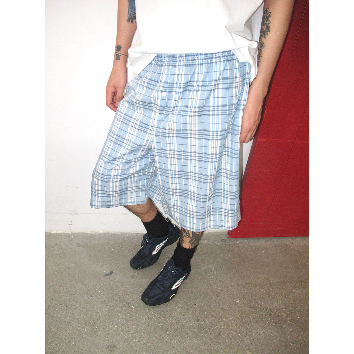 CoosRetro American retro plaid fake placket design casual pants for boys loose and versatile cropped pants