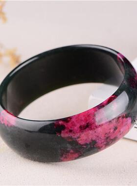 手镯玉岫玉玉镯桃花款天然女梅花子玉石红鸡血镯子加宽加厚宝版风