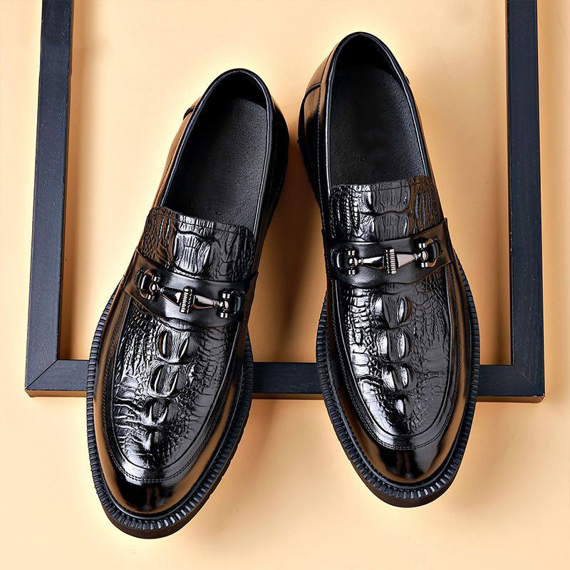 2025春季新款皮鞋男真皮商务正装厚底休闲鞋懒人一脚蹬驾车乐福鞋 - 图1