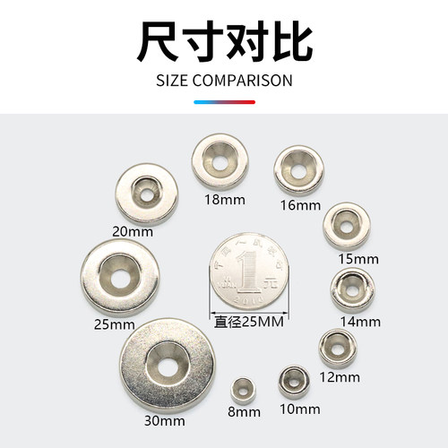 圆形强磁带孔强力磁铁高强度钕铁硼磁钢磁石磁环沉头孔超强吸铁石 - 图2