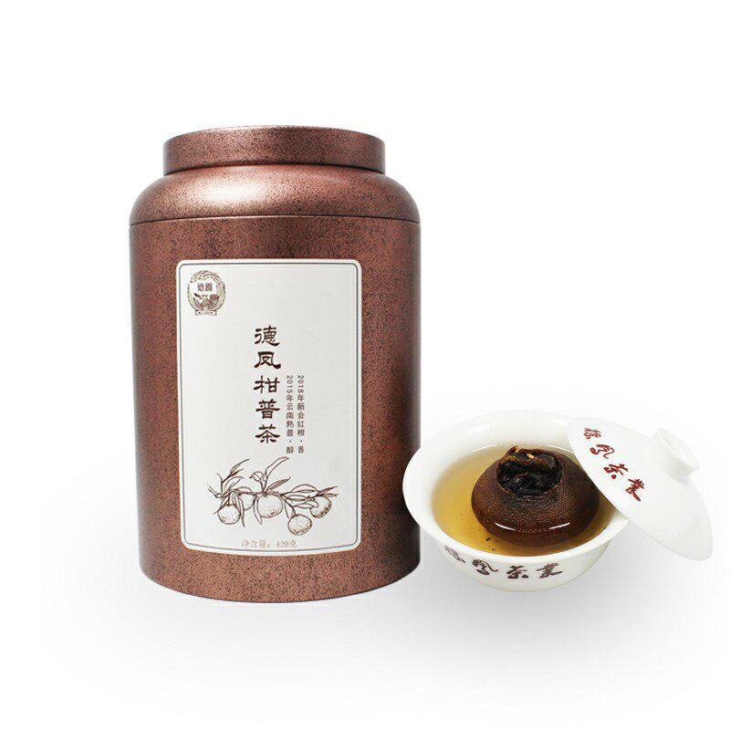 德凤普洱茶大红柑礼盒装陈年熟茶云南十大名茶品牌新会大红柑420g