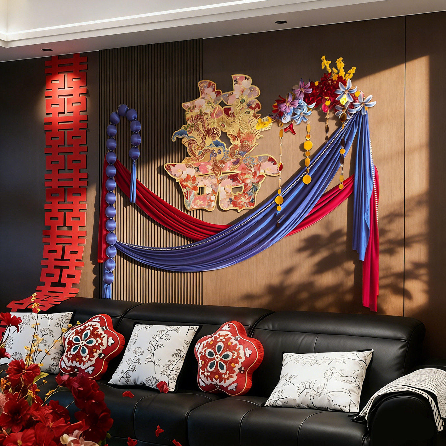 结婚布置喜字背景装饰男女方婚房客厅卧室床头喜庆氛围中式囍字贴,淘宝优惠券,粉丝福利购,淘宝优惠卷