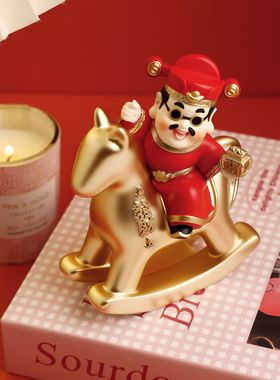 新中式马上有钱财神爷小摆件收银台情绪稳定办公桌工位摆设装饰品