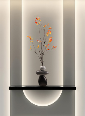 新中式入户玄关壁龛石来运转花瓶客厅电视柜家居装饰品摆件