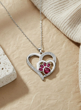 爱心狗爪印项链女银色合金链子原创设计高级感浪漫饰品