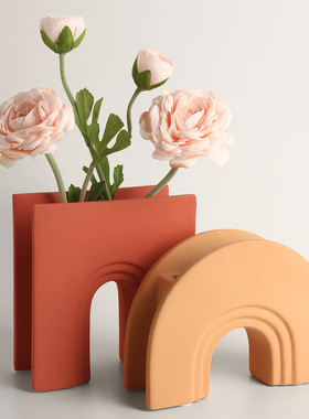 北欧复古陶瓷花瓶感家居客厅电视柜几何拱门花器摆件简约