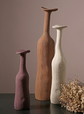 侘寂风不规则小花瓶陶瓷感摆件插花客厅家居民宿装饰品北欧风格