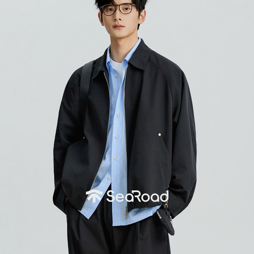 海上公路小包设计感夹克男士春季插肩袖大阔版松弛休闲通勤外套 - 图1