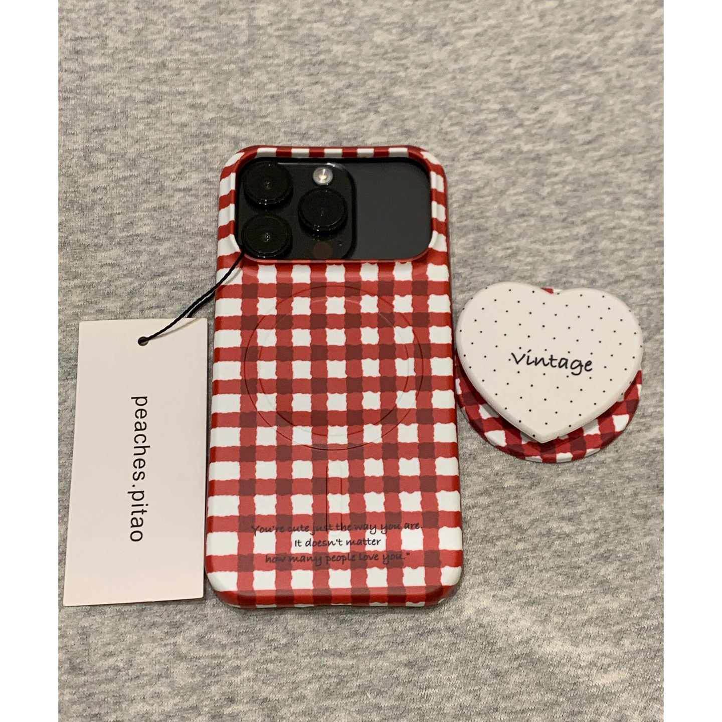 复古红白格纹爱心磁吸支架适用苹果17promax手机壳iPhone17女新款16个性15小众17Pro防摔16pro保护套14韩系13,淘宝优惠券,粉丝福利购,淘宝优惠卷