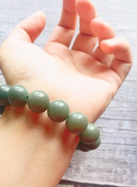 原创天然阴皮风化绿菩提根手串女手持手捻单圈白玉菩提子渐变佛珠
