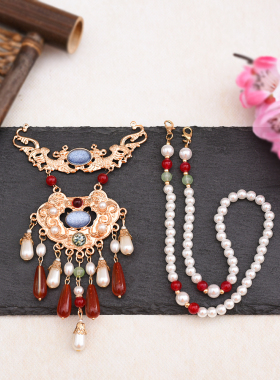 珍珠镀金珍珠项链女红色宝石