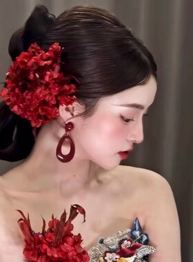 新中式新娘红色头花汉服结婚发饰
