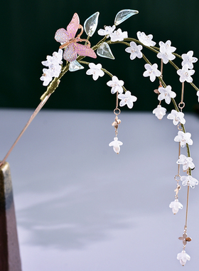 粉色绣球花琉璃小花簪花仙气发饰