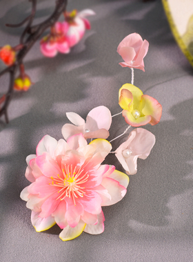 绢花古风发饰镀金明制短发边夹