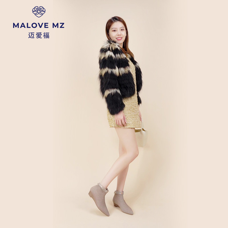 MALOVE MZ短靴女2024秋冬新款尖头坡跟弹力靴法式短靴时尚瘦瘦靴