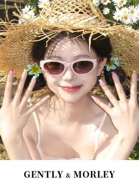 甜酷粉色猫眼墨镜女防晒板材窄框