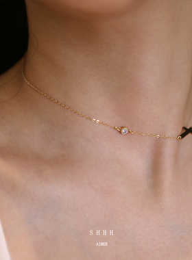 SHHH美国14k包金锆石锁骨链百搭