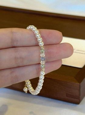 珍珠爆闪风仙女施家珠女百搭彩色纯银s925手饰精致捷克高级感手链