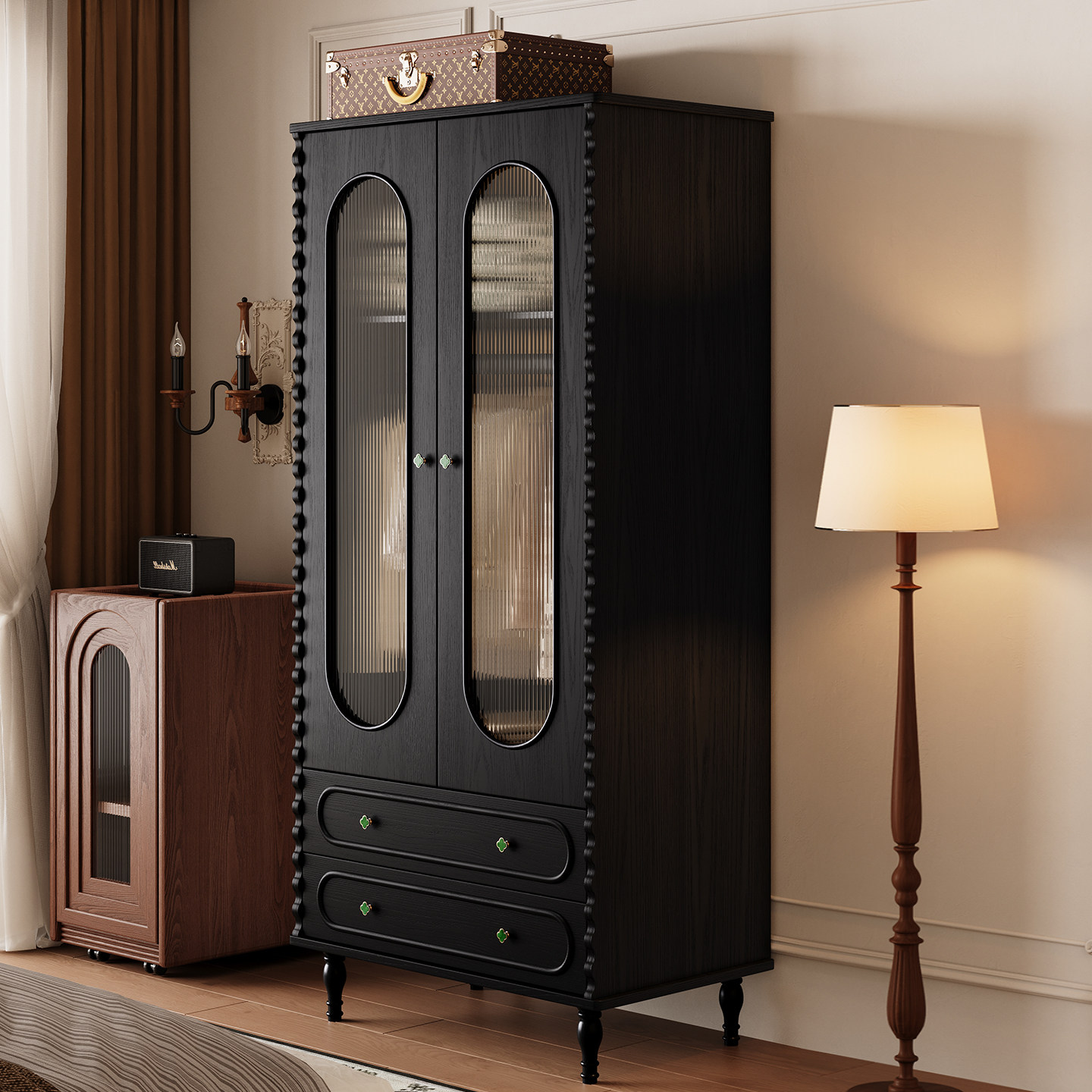 法式复古衣柜小户型家用衣橱收纳柜美式卧室靠墙一体储物柜子定制,淘宝优惠券,粉丝福利购,淘宝优惠卷