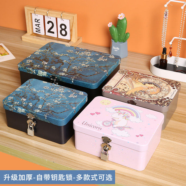 Tinplate desktop hand account letters with lock storage box