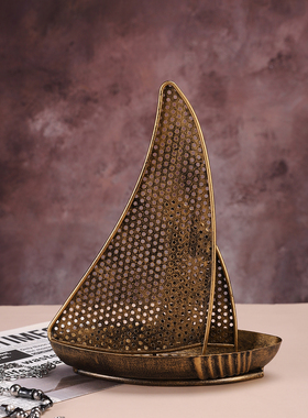 复古铁艺帆船型首饰展示架摆件