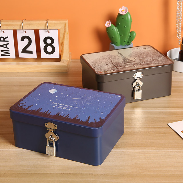 Tinplate desktop hand account letters with lock storage box