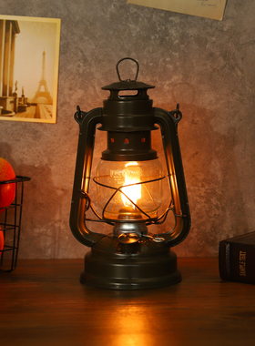 复古怀旧铁艺手提煤油灯摆件