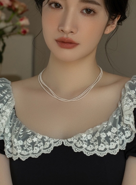 珍珠锁骨链女多层叠戴项链小众