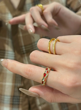 宫廷风S925银几何戒指女套装