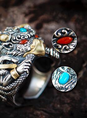 FuGui 入魂级复古《金翅大鹏鸟》戒指手工惊艳宝石戒开口做旧指环