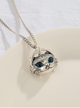 FuGui 复古戴耳机的猫简约吊坠女个性做旧 ins嘻哈朋克风潮人项链