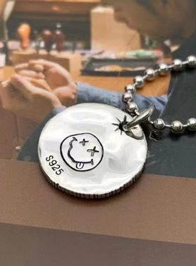 FuGui 复古潮牌《笑脸》幸运字母圆牌吊坠男女嘻哈个性做旧项链男