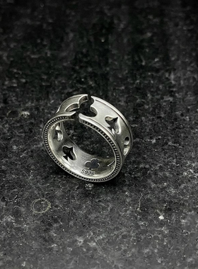 FuGui 新款原创扑克牌桃心指环 手工个性镂空元素桃心百搭宽戒指