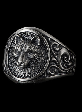 FuGui 复古霸气小狼头戒指男士 ins风单身食指戒潮男个性开口指环