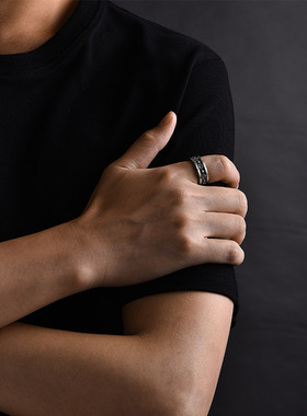 FuGui新款简约海神三叉戟戒指男生小众复古潮男士食指中指指环ins