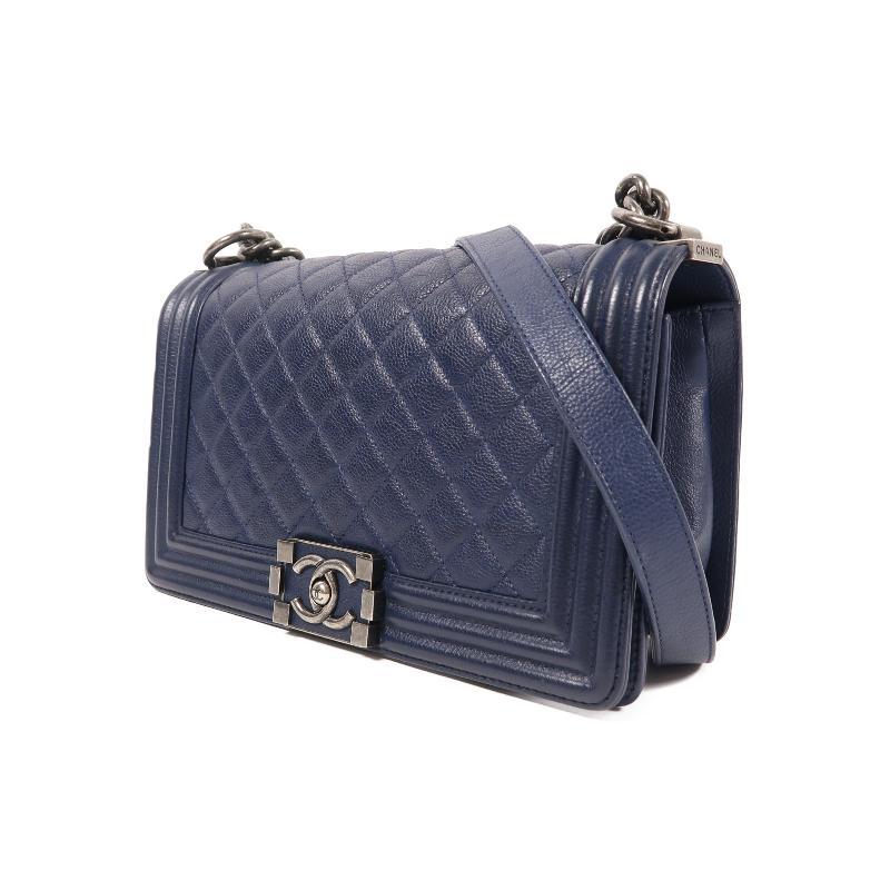中古Chanel香奈儿女包B级9新Boy 25牛皮斜挎包蓝色HK时尚BRANDOFF - 图1