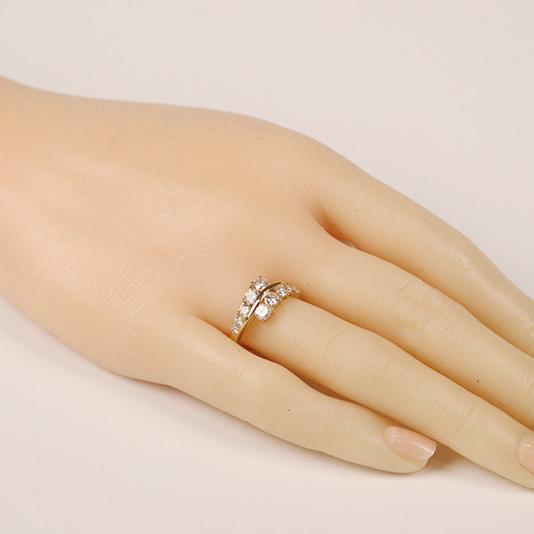 Double intertwined vintage diamond ring K18 yellow gold