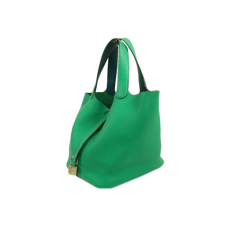 中古Hermes爱马仕女包A级95新Picotin MM菜籃子 MM牛皮手提包绿色 - 图1